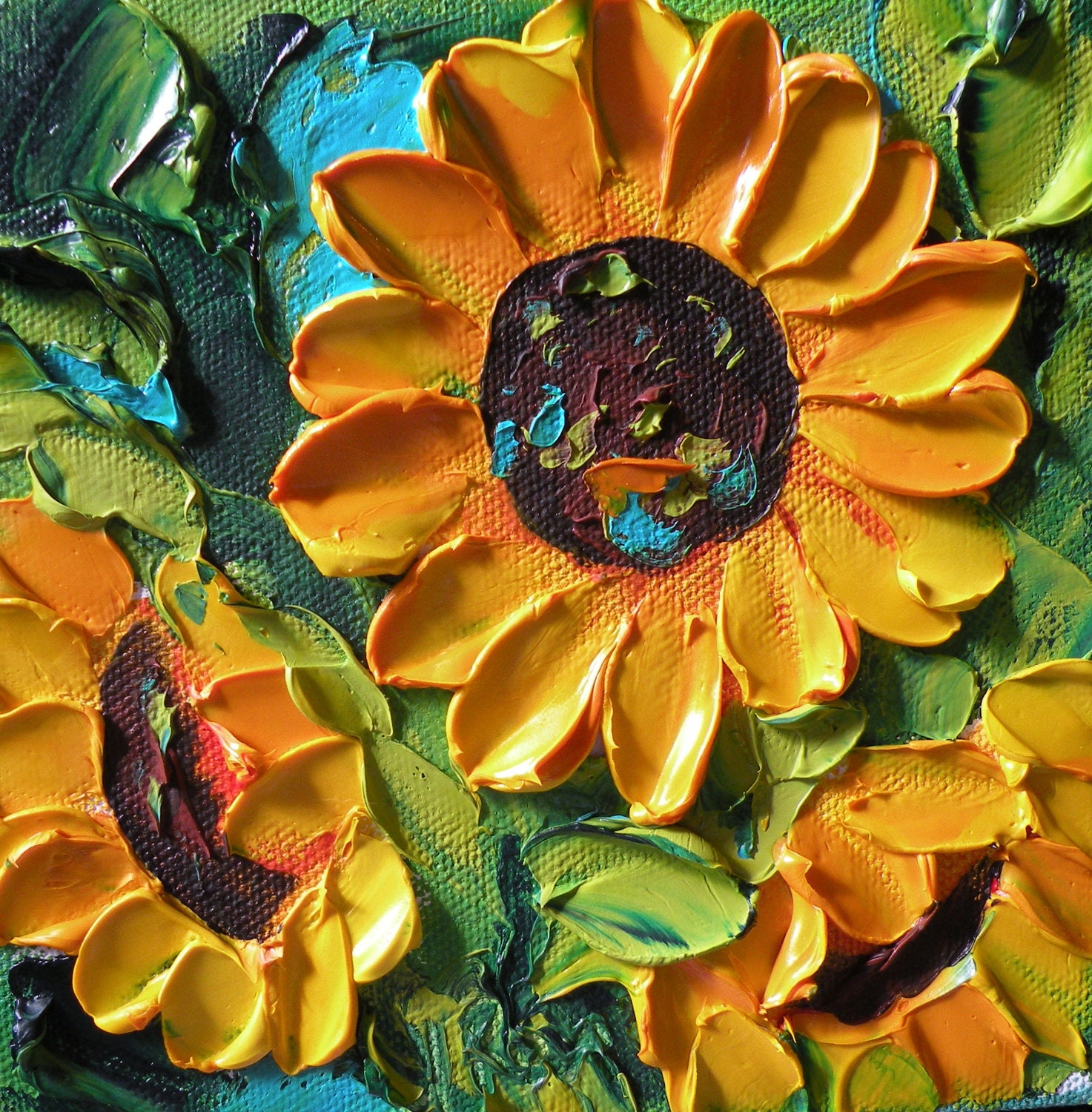 Oil Painting Sunflower on canvas Impasto Painting