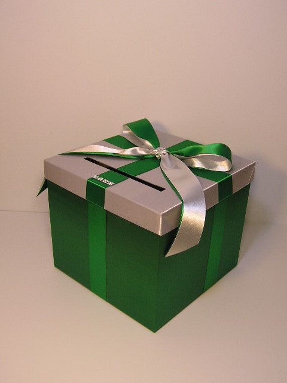 Emerald Green and Silver Wedding Card Box Gift by bwithustudio