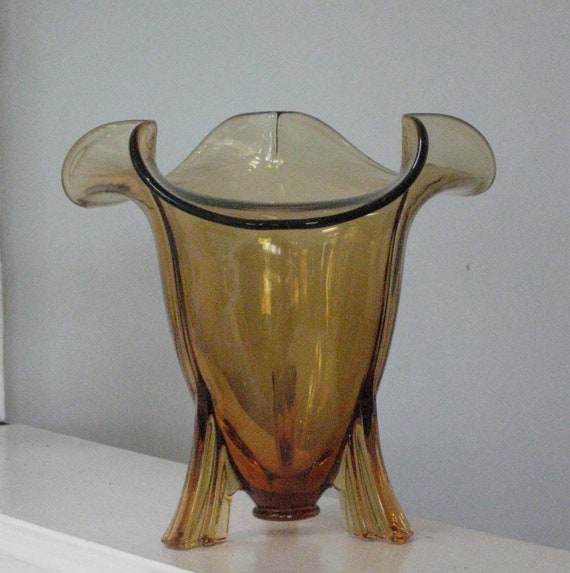 Vintage Art Deco Vase Depression Amber Glass Rocket Vase