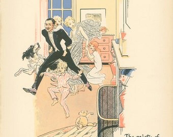 Peter Pan Vintage Print 1931, The Gaiety of Those Romps, Mrs Darling, Children, Pyjamas, Nursery, J. M. Barrie, Gwynedd Hudson