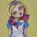 Alice in Wonderland with Cheshire Cat - 5 x7 inch Original Painting