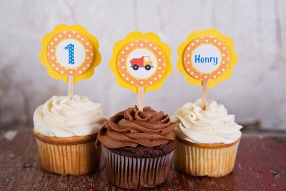 Construction Theme Cupcake Toppers - Construction Happy Birthday Party Decorations Il_570xn