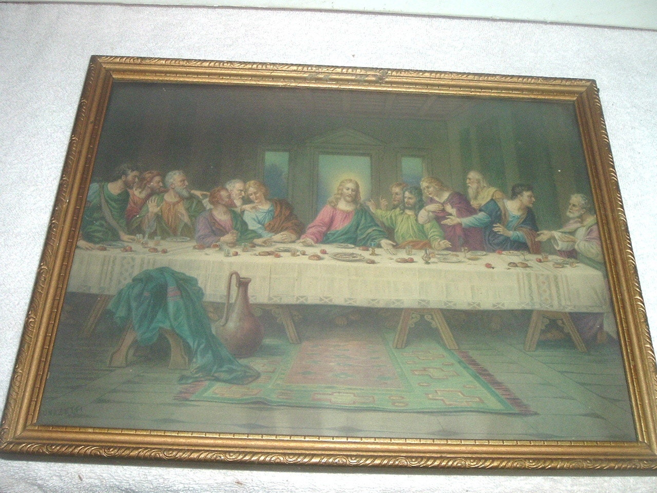 antique Brunozetti Last Supper litho with glass and by mrjerry