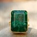 Gold Green Emerald Ring - Rectangular Cut - Bold Ring