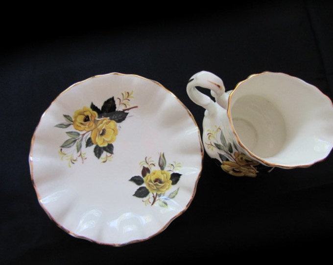 Royal Dover Bone China Small Pitcher/Creamer and Saucer Featuring Yellow Roses, Gift Bone China Yellow Rose Set, Yellow Rose of Texas