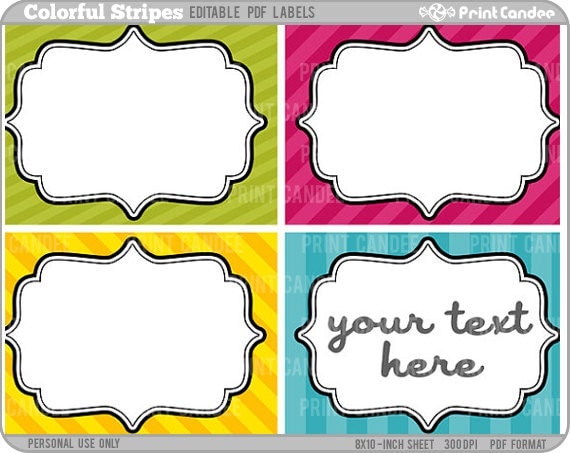 Rectangle Editable PDF 8x10 Colorful Stripes Labels No.