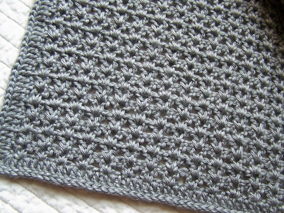 Grey crochet baby blanket by PinkyRoo on Etsy