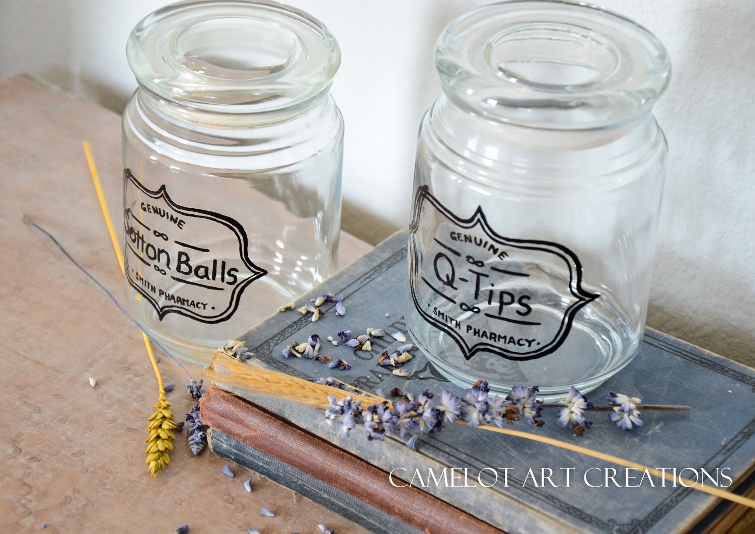 Cotton Ball & QTip Upcycled Glass Jars with Hand Painted