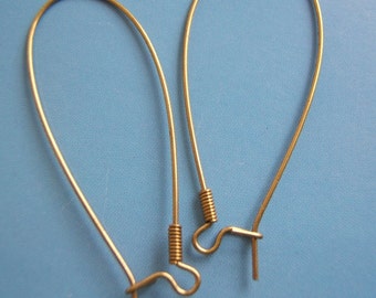 10 pr (20pcs) - Jumbo Brass Kidney Ear Wires with Coil - Vintage