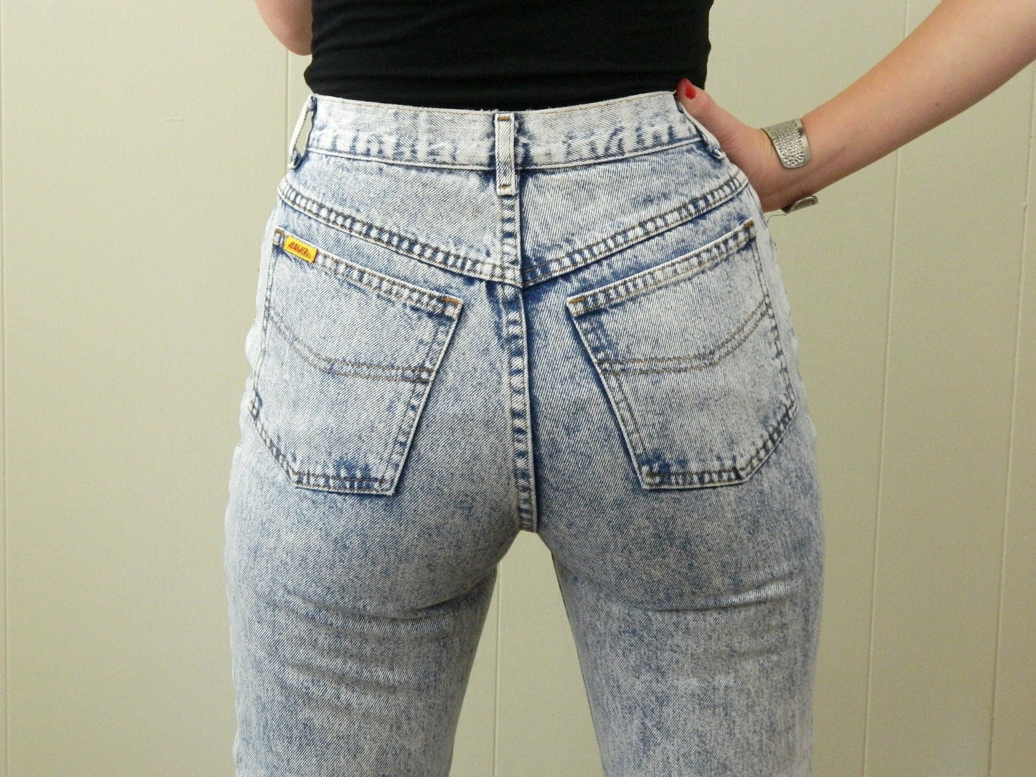 80s High Waisted Acid Wash Skinny Jeans Second Skin