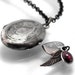 French Antique Locket, Silver Reliquary with Heart, Angel Wing & Garnet, Belle Epoque, Sterling Silver Locket - Long Chain Necklace