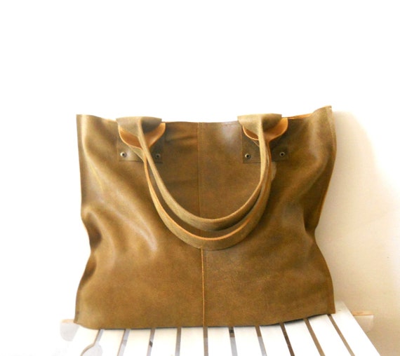 Oversize leathre tote bag for every day use Scuffed by Smadars