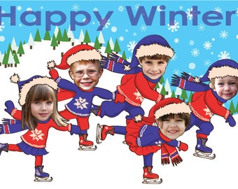 Family Christmas Card - Skating - for up to 11 people - Personalized with your photo - DIGITAL FILE
