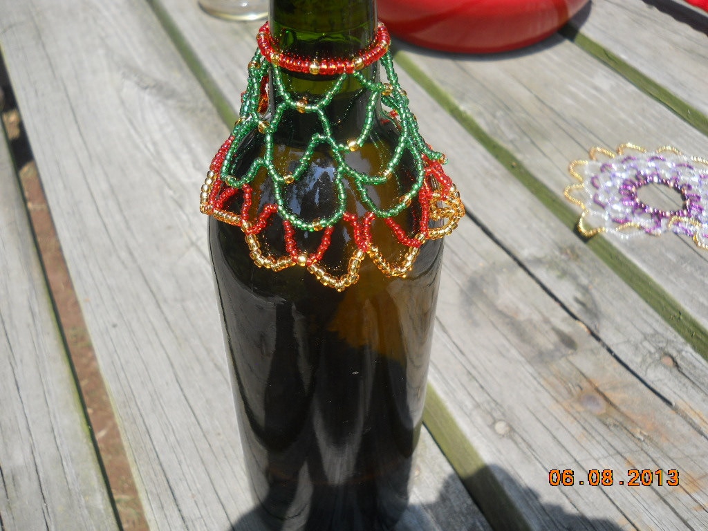 Red Green Gold Wine Bottle Cover Reuse as A Christmas Ball Cover Free Clear Christmas ball