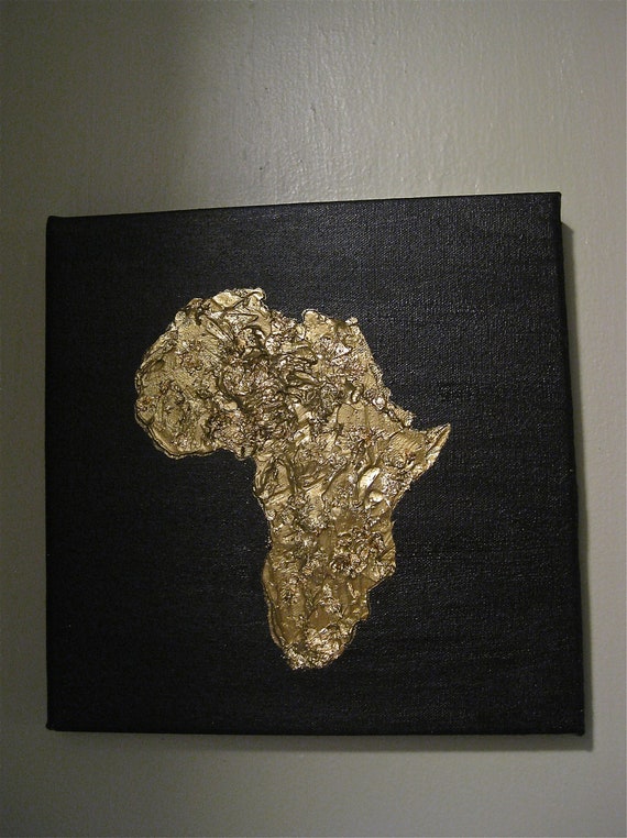 Items similar to Acrylic painting of Africa with gold leaf on Etsy