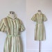 1950s Dress / 50s Striped Cotton Day Dress / Brown and Green (small S)
