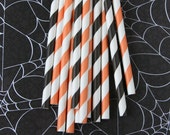 Halloween Mix Striped Paper Straws with DIY Flags - Black and Orange (24) Il_170x135