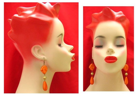 Retro Tangerine Orange Metallic Earrings Handmade Jewelry Women ...