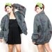 Abstract Print Suede Patches Shawl Collar Sweater Coat (L/XL)