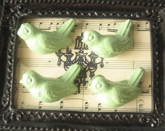 Cast Iron BIRD KNOBS - Cabinet/ Drawer Knobs - Set of 4 in Sage