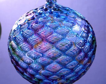 HAND BLOWN GLASS Christmas Ornament Suncatcher Ball Faceted Pattern