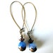 Blue Agate, Copper Long Kidney Wire Hooks, Sky Blue, Light Blue, Light Purple Glass Earrings