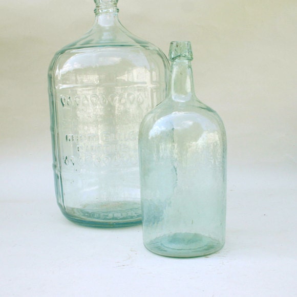 Vintage Aqua Glass Bottle 1 Gallon Blue Green Bottle 4146