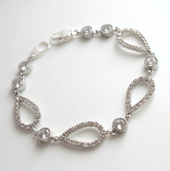 Wedding Bracelet Wedding Jewelry Bridal Bracelet Teardrop Cubic Zirconia Silver Bracelet