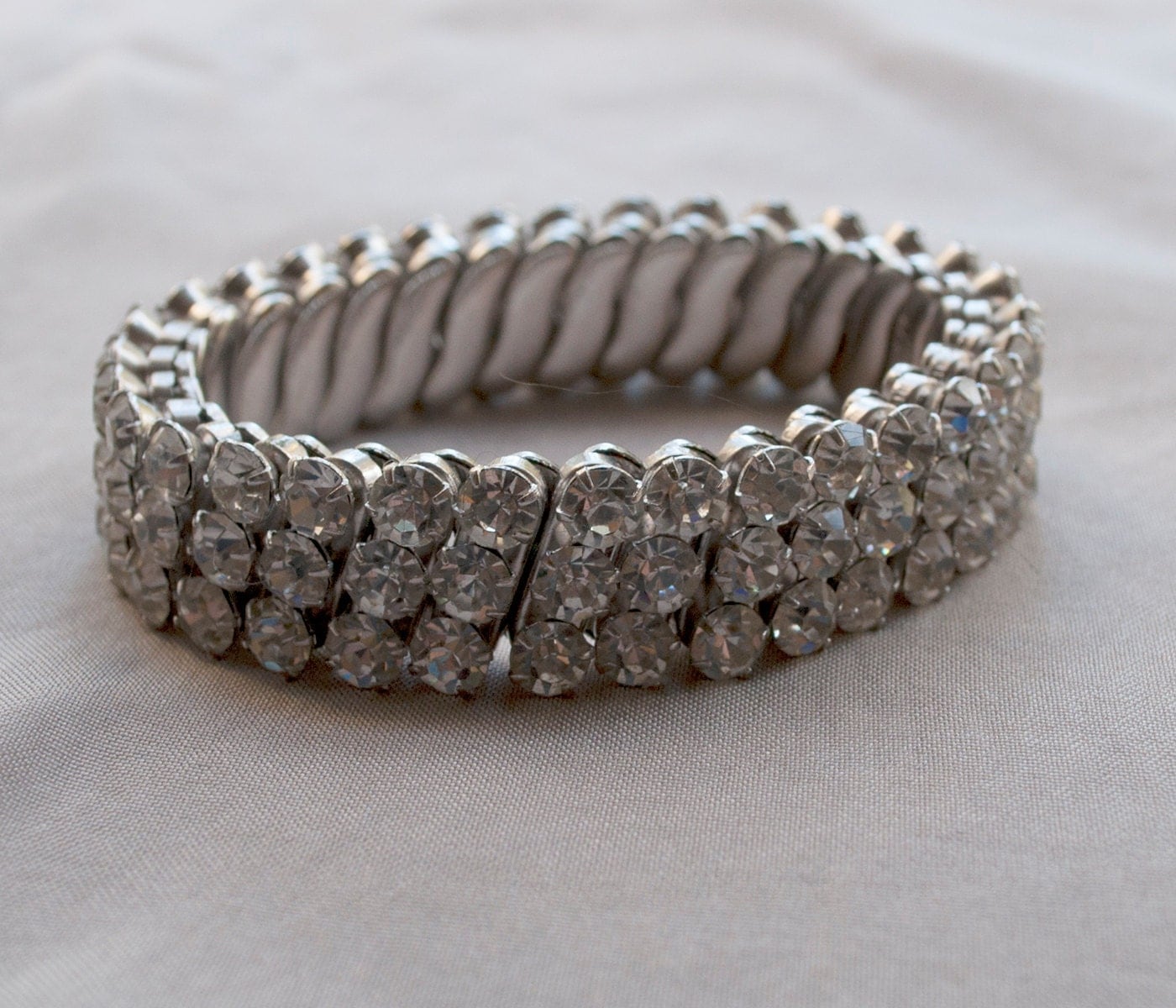 Vintage Rhinestone Stretch Watch Band Bracelet