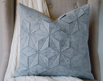 Geometric Gray Wool Felt 18"x18" Pillow