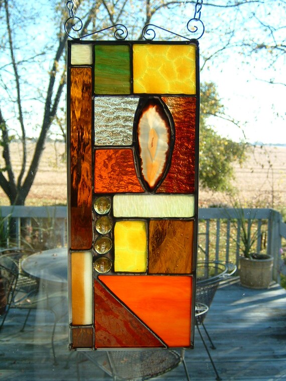 Geode Prairie Stained Glass Panel by islandglass1 on Etsy