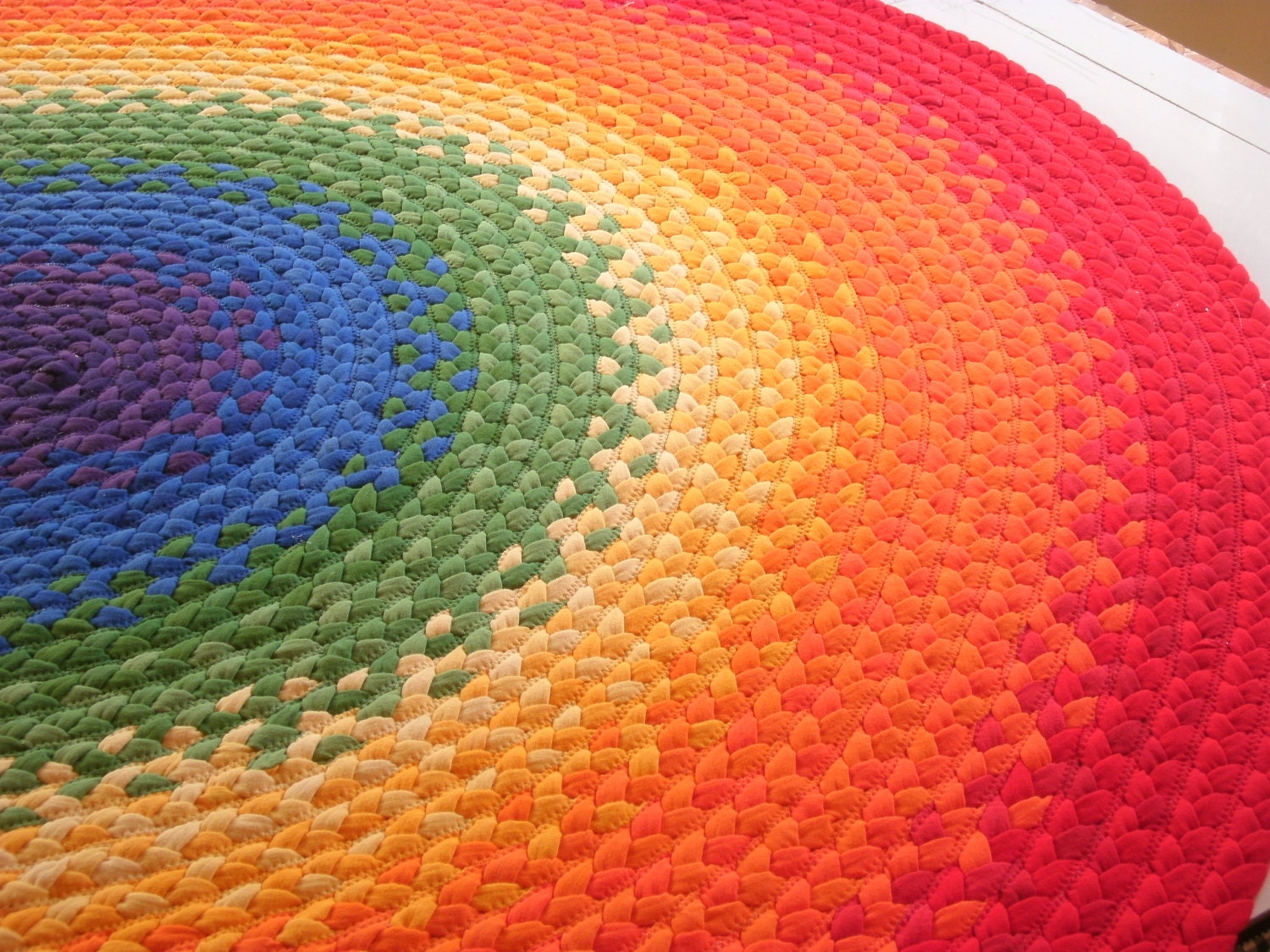 25 OFF SALE Braided Rainbow rug 69x89 made from