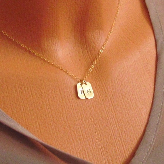 Mini Dog Tags Necklace Lovers Dog Tags 14KT Gold by PamelaCurran