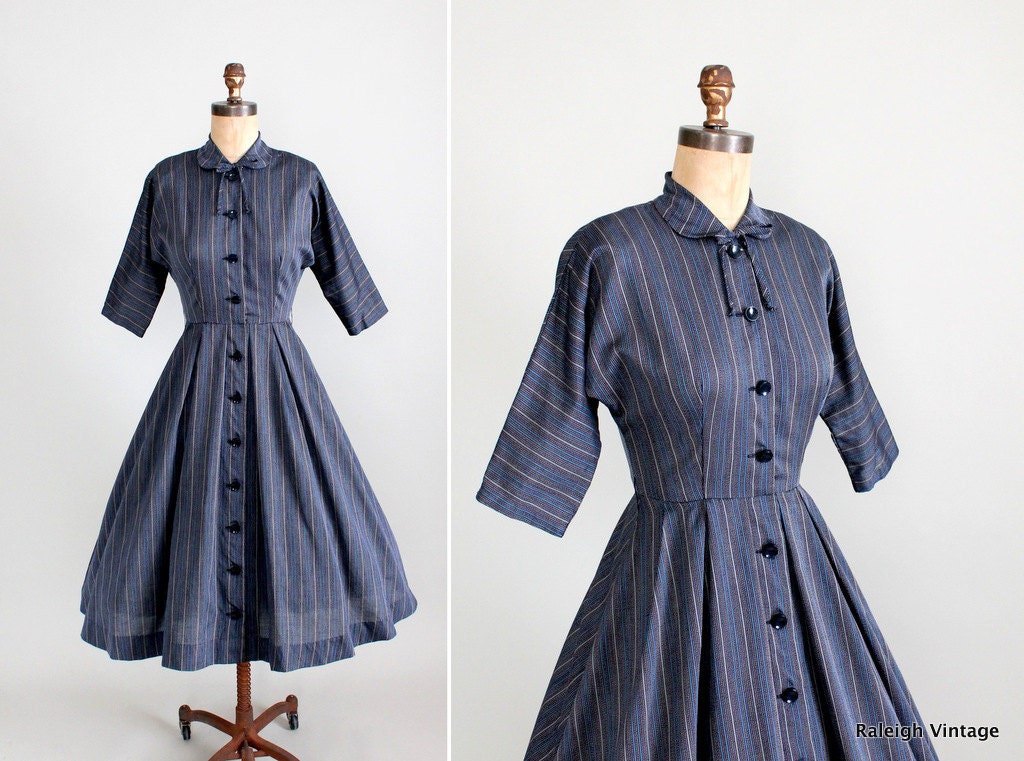 Vintage 1950s Dress : 50s Striped Shirtwaist Day Dress