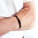 Mens black bracelet leather cuff glass metal macrame knotted rocker unisex ooak