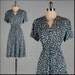 Vintage 1940s Dress . Black . Grey . Rhinestone Buttons . L/XL/XXL . 2170