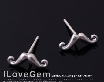 NP-1483 Matt Rhodium plated, mini mustache, earrings, 925 sterling silver post, 2pcs