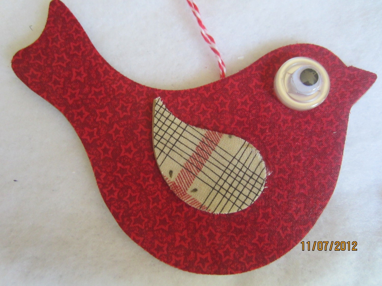 Mothers Day Gift Ornament Original Red Fabric Bird Hanging