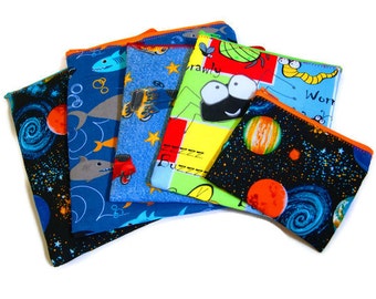 Reusable Sandwich Snack Bags, Eco Friendly, Custom Made to Order - SET OF FIVE, Boys Theme, Cars Solar System Bugs Sharks