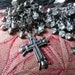 firecrackers - vintage assemblage earrings with rhinestones and bronze crosses by the french circus
