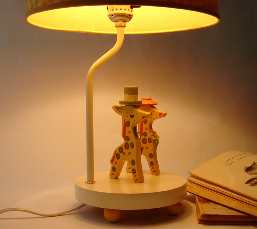 Vintage Irmi Nursery Children Lamp Wooden Giraffe 1977