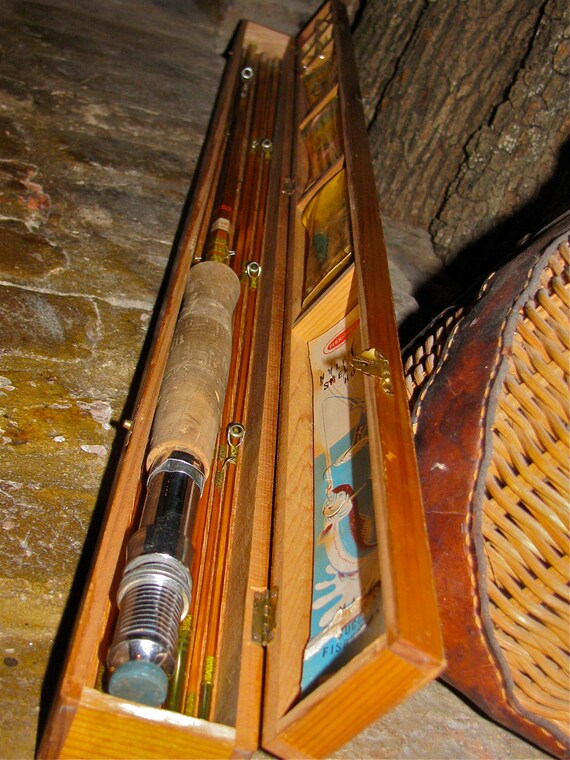 Vintage Bamboo Fly Fishing Rod and Wooden Box Case