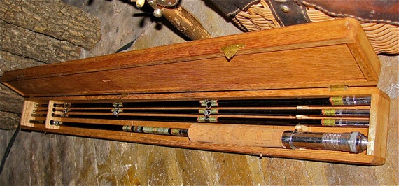 Vintage Fly Fishing Rod & Wooden Box Case