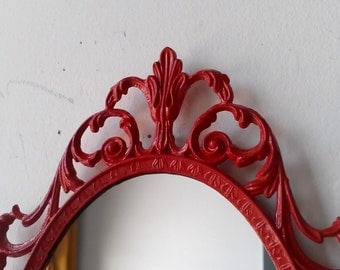 Princess Wall Mirror - Ornate Oval Frame in Ruby Red - 10 by 7 inches