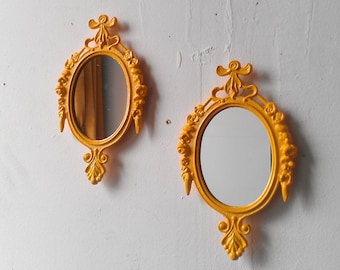 Framed Mirror Set of Two in Matching Vintage Frames, Marigold Yellow, Nursery Wall Decor, Home Decor