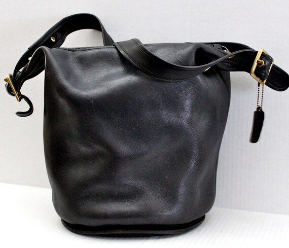 vintage Coach xxl black leather bucket NYC bag // duffle