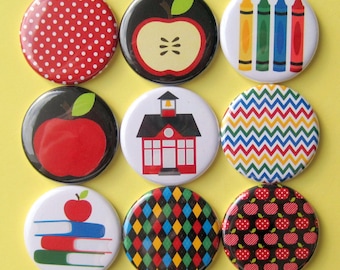 Teacher Magnets - Set of Nine 1.25 Inch Button Magnets Packaged in a Custom Box