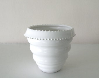White Stoneware Vessel With Undulating Form and Spikes / Hand Thrown and Altered Piece / "PURE SPIKE"