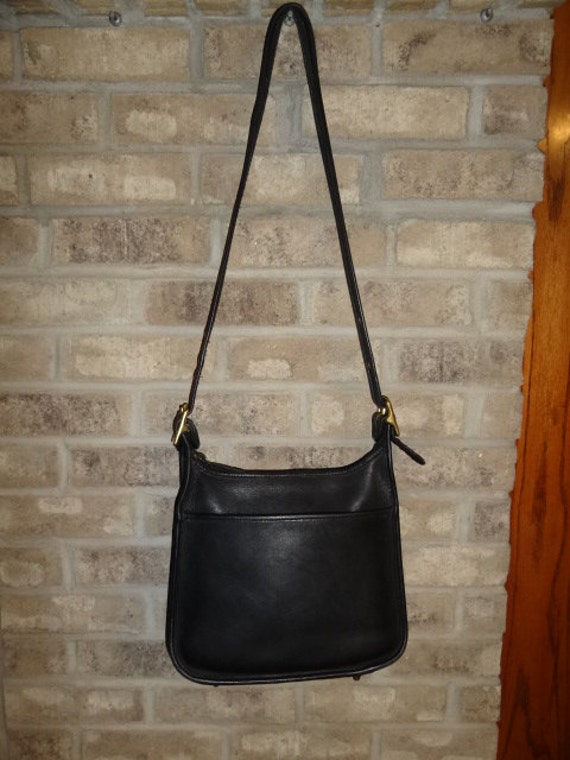 Vintage Coach Black Leather Long Shoulder Strap Handbag Purse