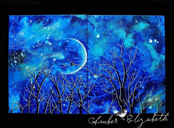 Large Original Painting Once Upon a Blue Moon 2 Surreal